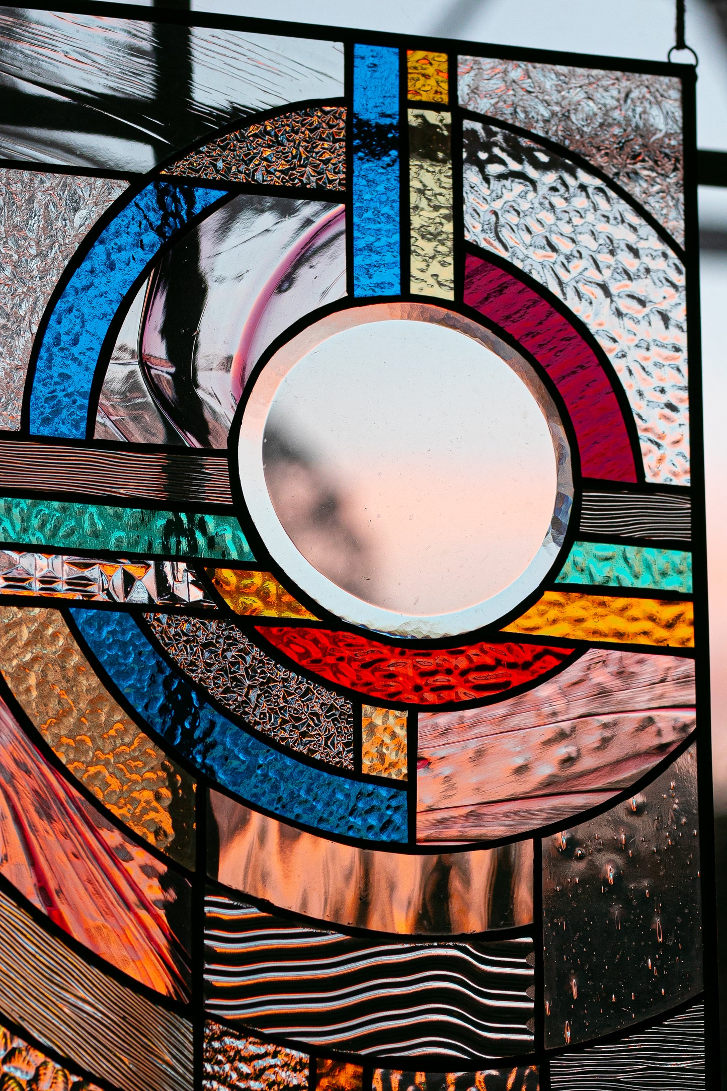 "Moon Rising" Stained Glass Panel (Rainbow Colored)